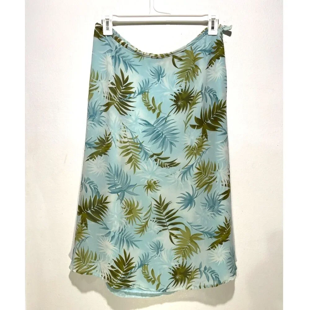 Kate Hill silk skirt VTG Y2K fairy tropical floral classic resort wear women 16
